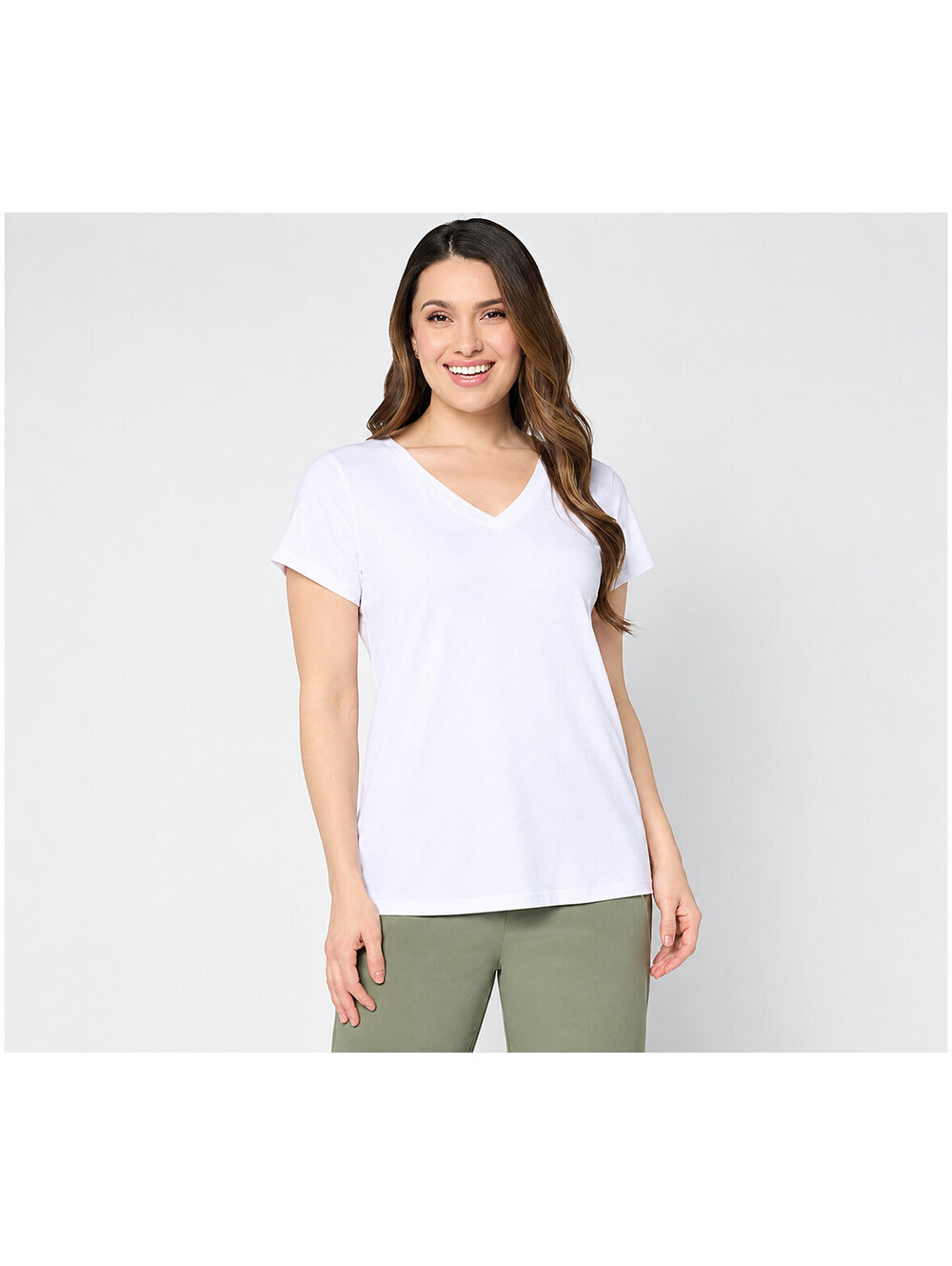 Susan Graver Essentials Liquid Knit Extended Sleeve V-Neck Top White, X-Large